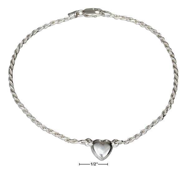Silver Bracelets Sterling Silver 9" Italian 2MM Rope Chain With Heart Anklet JadeMoghul Inc.