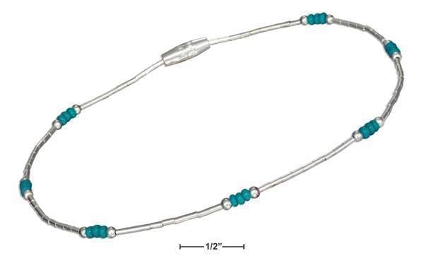 Silver Bracelets Sterling Silver 9" Liquid Silver Reconstituted Turquoise Bead Anklet JadeMoghul Inc.