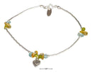 Silver Bracelets Sterling Silver 9" Peridot,Citrine, Blue Topaz Nuggets Heart Dangle Anklet JadeMoghul Inc.