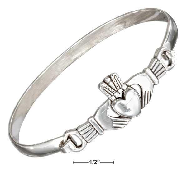 Silver Bracelets Sterling Silver Antiqued Claddagh Bangle Bracelet With Latch Hook Closure JadeMoghul Inc.