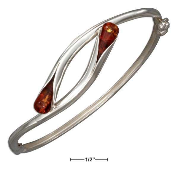 Silver Bracelets Sterling Silver Bangle Bracelet With Honey Amber Ends JadeMoghul Inc.