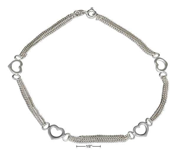 Silver Bracelets Sterling Silver Bracelet:  10" Triple Strand Chain And Open Hearts Anklet JadeMoghul