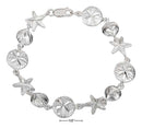 Silver Bracelets Sterling Silver Bracelet:  7.5" Linked Scallop Shell Sand Dollar And Starfish Bracelet JadeMoghul