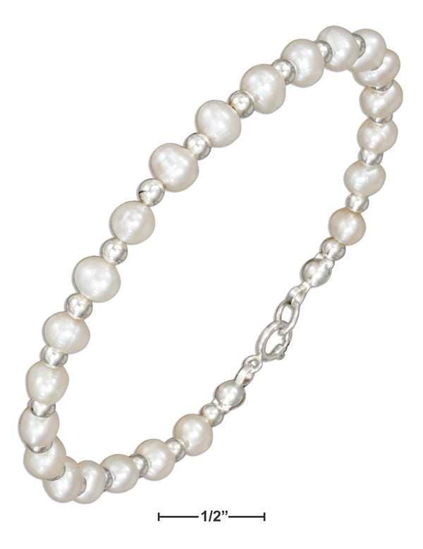 Silver Bracelets Sterling Silver Bracelet:  7.5" Silver And Fresh Water Cultured Pearl Beaded Bracelet JadeMoghul