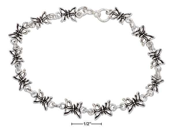 Silver Bracelets Sterling Silver Bracelet:  7" Antiqued Link Mini Butterfly Bracelet JadeMoghul