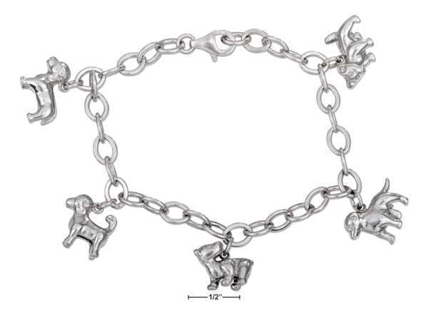 Silver Bracelets Sterling Silver Bracelet:  7" Assorted Puppy Dog Charm Bracelet JadeMoghul
