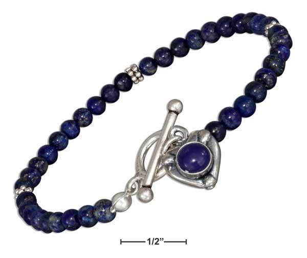 Silver Bracelets Sterling Silver Bracelet:  7" Beaded Lapis With Lapis Heart Toggle Bracelet JadeMoghul