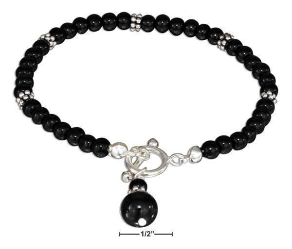 Silver Bracelets Sterling Silver Bracelet:  7" Beaded Simulated Onyx Toggle Bracelet JadeMoghul