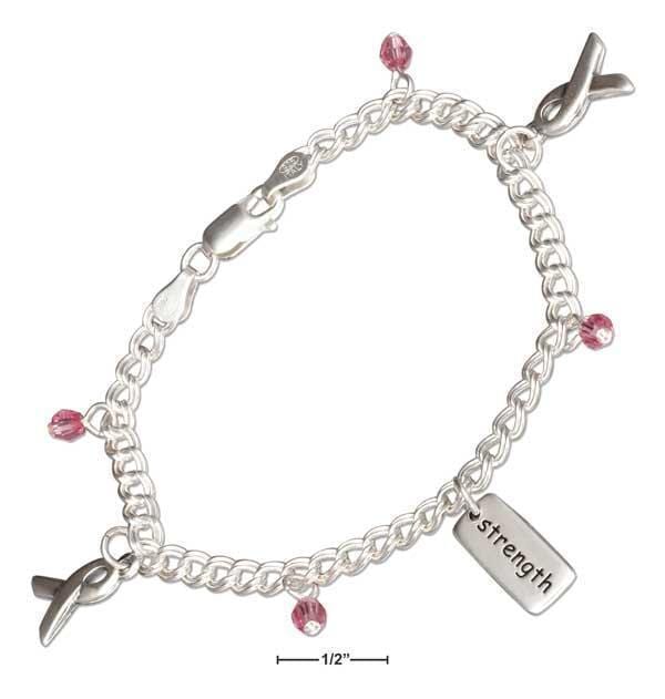 Silver Bracelets Sterling Silver Bracelet: 7" Breast Cancer Awareness Bracelet With Pink Swarovski Crystals JadeMoghul