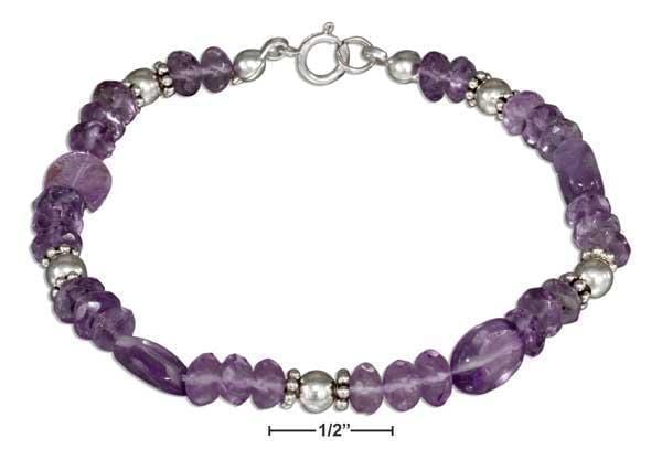 Silver Bracelets Sterling Silver Bracelet:  7" Continuous Amethyst Beaded Bracelet JadeMoghul