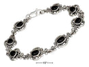 Silver Bracelets Sterling Silver Bracelet:  7" Scrolled Link Oval Reconstituted Onyx Bracelet JadeMoghul