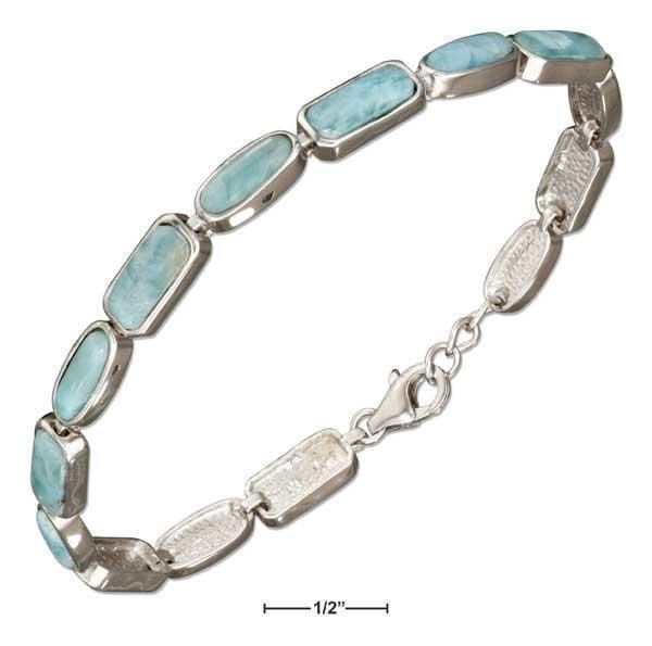 Silver Bracelets Sterling Silver Bracelet:  8" Rectangle And Oval Shapes Link Larimar Bracelet JadeMoghul Inc.