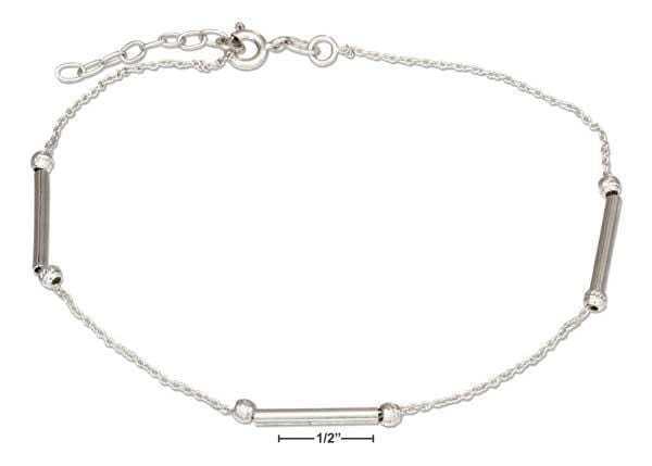 Silver Bracelets Sterling Silver Bracelet:  9"-10" Adjustable Anklet With Diamond Cut And Tube Beads JadeMoghul Inc.