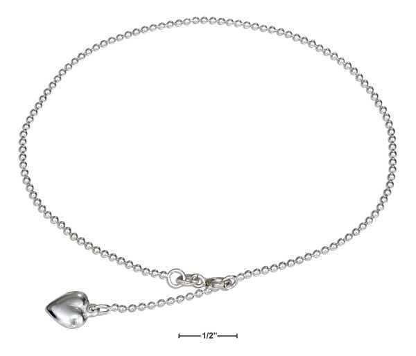 Silver Bracelets Sterling Silver Bracelet:  9" Bead Chain With Puffed Heart Anklet JadeMoghul