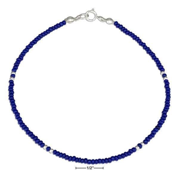 Silver Bracelets Sterling Silver Bracelet:  9" Dark Blue And Silver Beaded Anklet JadeMoghul