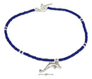 Silver Bracelets Sterling Silver Bracelet:  9" Dark Blue And Silver Beaded Anklet With Dolphin Dangle JadeMoghul Inc.