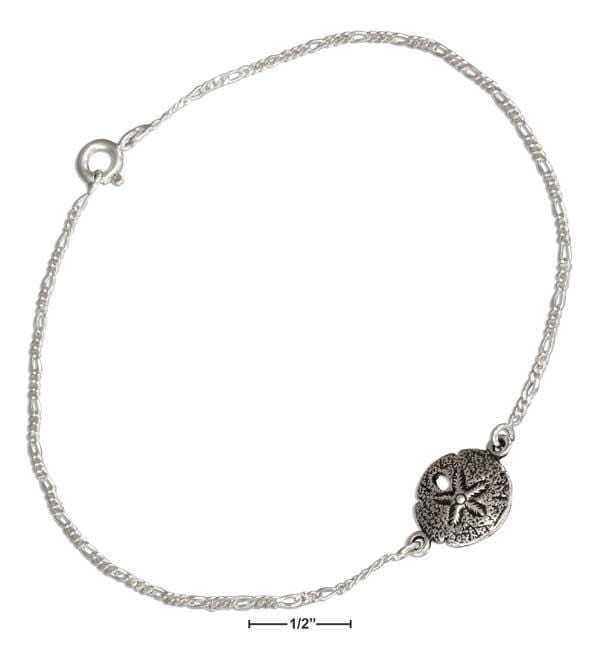 Silver Bracelets Sterling Silver Bracelet:  9" Figaroa Chain With Sand Dollar Anklet JadeMoghul