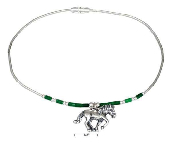 Silver Bracelets Sterling Silver Bracelet:  9" Liquid Silver And Reconstituted Malachite Heishi Horse Anklet JadeMoghul