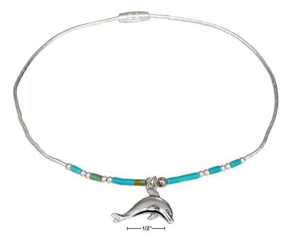 Silver Bracelets Sterling Silver Bracelet:  9" Liquid Silver & Reconstituted Turquoise Heishi Dolphin Anklet JadeMoghul