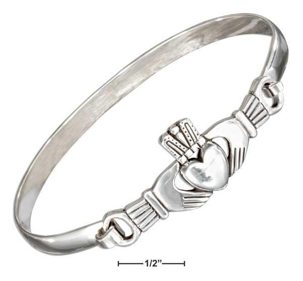 Silver Bracelets Sterling Silver Bracelet:  Antiqued Claddagh Bangle Bracelet With Latch Hook Closure JadeMoghul