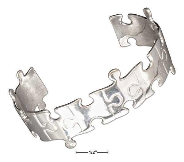 Silver Bracelets Sterling Silver Bracelet:  Autism Awareness Jigsaw Puzzle Pieces Cuff Bracelet JadeMoghul Inc.