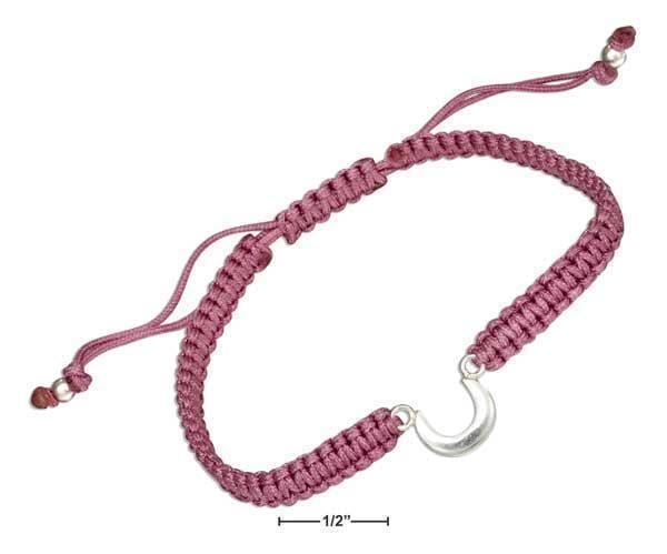 Silver Bracelets Sterling Silver Bracelet: Crescent Moon Tag Bracelet On 6"-9" Macrame Pink Cord JadeMoghul Inc.