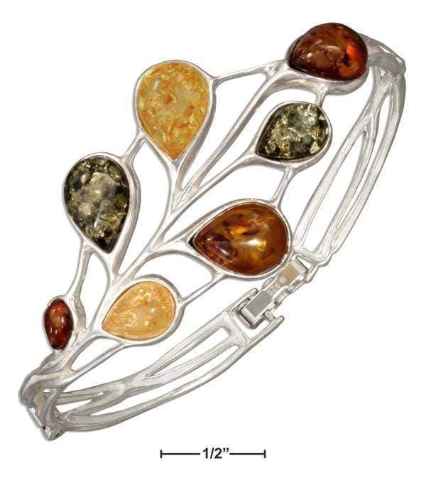 Silver Bracelets Sterling Silver Bracelet:  Green, Yellow And Honey Amber Teardrops Hinged Bracelet JadeMoghul