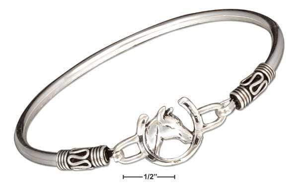 Silver Bracelets Sterling Silver Bracelet:  Horse And Horseshoe Bangle Bracelet With Bali Style Beads JadeMoghul Inc.
