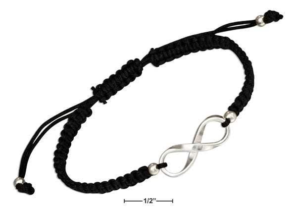 Silver Bracelets Sterling Silver Bracelet:  Infinity Bracelet On 6"-9" Medium Weight Macrame Black Cord JadeMoghul Inc.