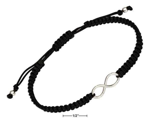 Silver Bracelets Sterling Silver Bracelet:  Infinity Knot Tag Bracelet On 6-9" Macrame Black Cord JadeMoghul Inc.