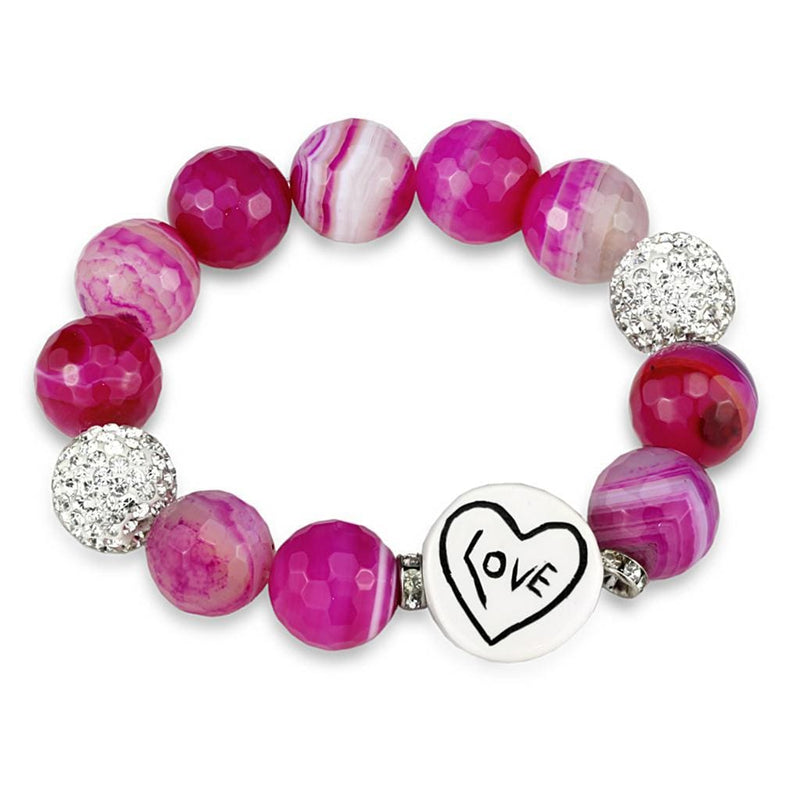 Silver Bracelets Sterling Silver Bracelet LO3789 Antique Silver Brass Bracelet in Fuchsia Alamode Fashion Jewelry Outlet