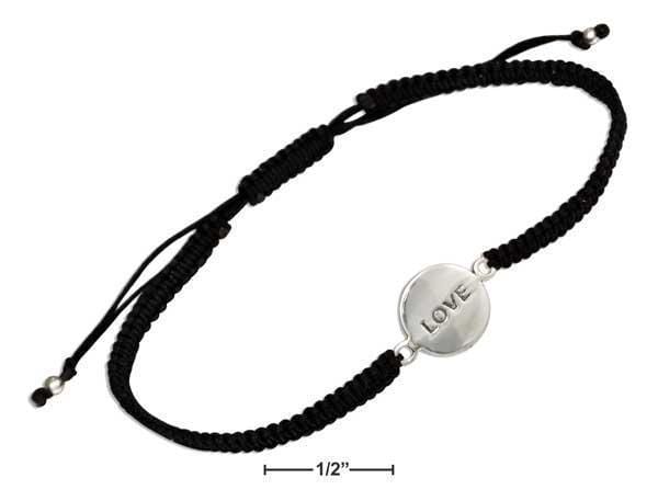 Silver Bracelets Sterling Silver Bracelet:  "Love" Tag Bracelet On 6"-9" Lightweight Macrame Black Cord JadeMoghul Inc.