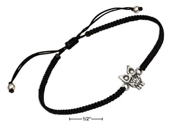 Silver Bracelets Sterling Silver Bracelet:  Owl Tag Bracelet On 6"-9" Lightweight Macrame Black Cord JadeMoghul Inc.