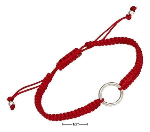 Silver Bracelets Sterling Silver Bracelet:  Simple Circle Tag Bracelet On 6"-9" Macrame Red Cord JadeMoghul Inc.