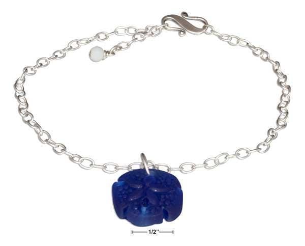 Silver Bracelets Sterling Silver Dangling Cobalt Blue Sea Glass Sand Dollar Pendant Anklet JadeMoghul