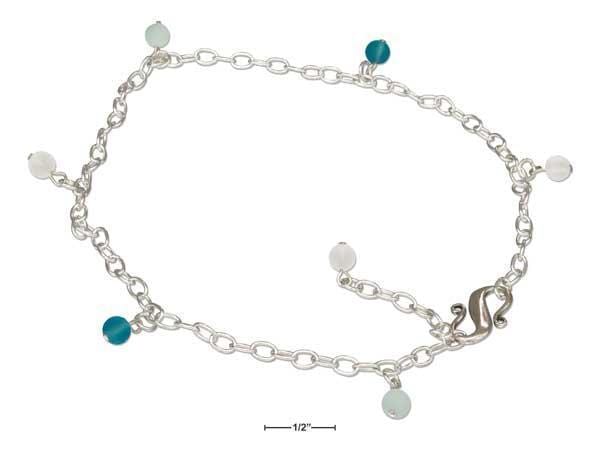 Silver Bracelets Sterling Silver Dangling Ocean Color Beads Sea Glass Anklet JadeMoghul