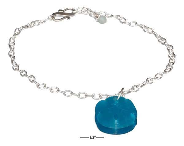 Silver Bracelets Sterling Silver Dangling Turquoise Sea Glass Sand Dollar Pendant Anklet JadeMoghul Inc.