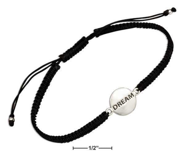 Silver Bracelets Sterling Silver "Dream" Tag Bracelet On 6"-9" Lightweight Macrame Black Cord JadeMoghul Inc.