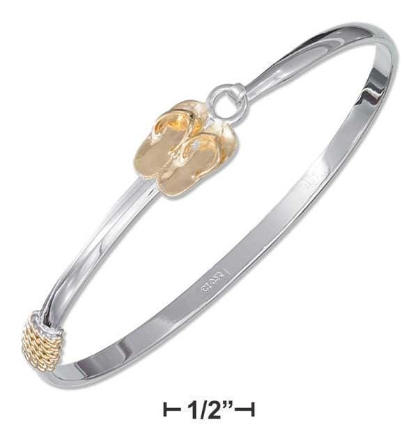 Silver Bracelets Sterling Silver Two-Tone Pair Of Flip-Flops Bangle Bracelet JadeMoghul Inc.