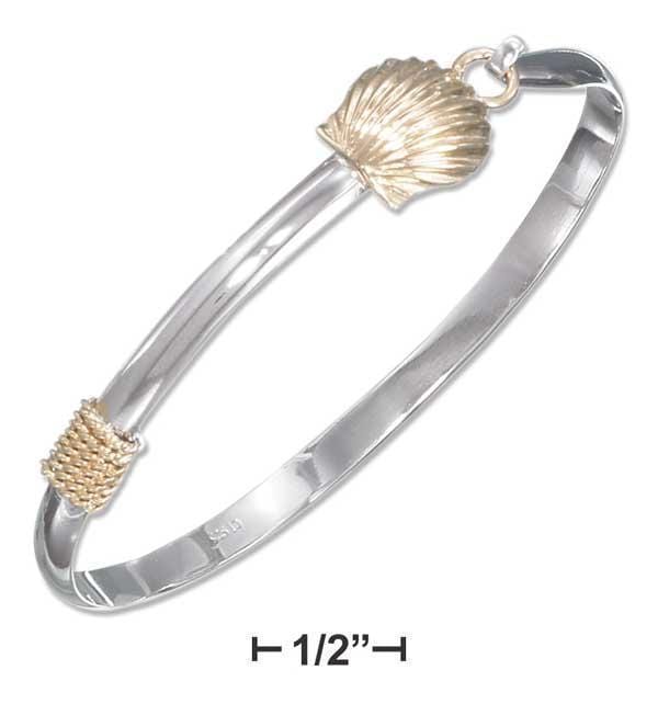 Silver Bracelets Sterling Silver Two-Tone Scallop Shell Bangle Bracelet (Hook Closure) JadeMoghul Inc.