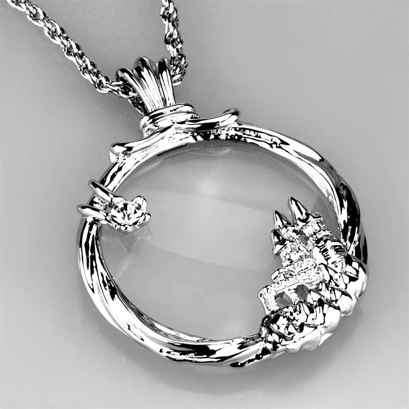 Chain Pendants 3W907 Rhodium Brass Magnifier pendant with Crystal