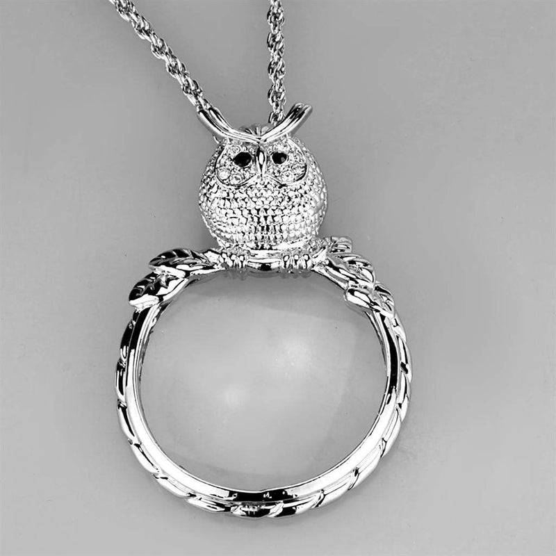 Chain Pendants 3W917 Rhodium Brass Magnifier pendant with Crystal