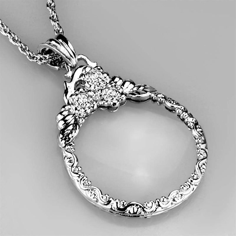 Chain Pendants 3W920 Rhodium Brass Magnifier pendant with Crystal