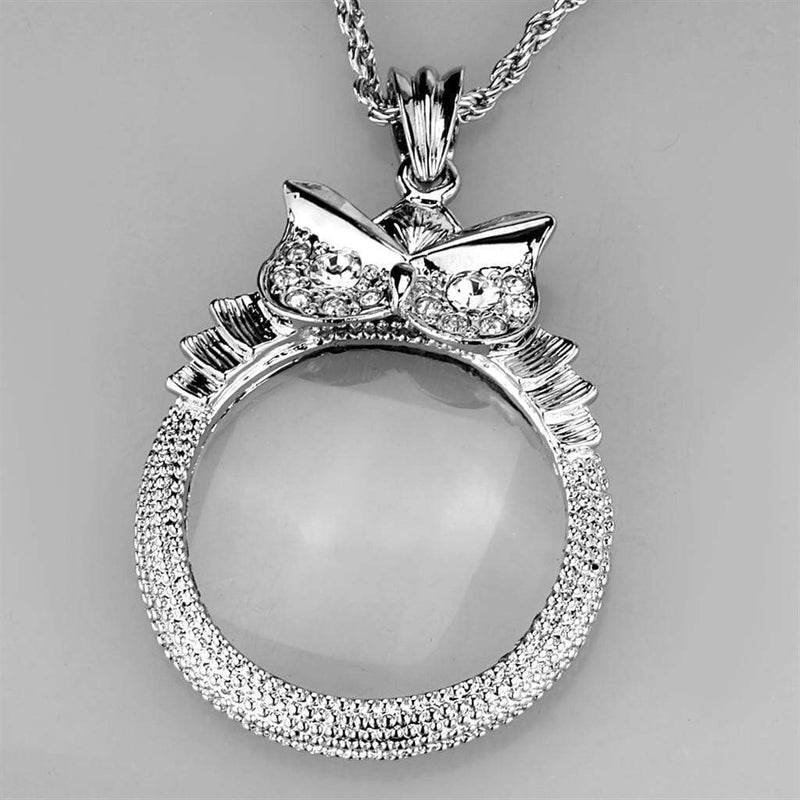 Chain Pendants 3W921 Rhodium Brass Magnifier pendant with Crystal