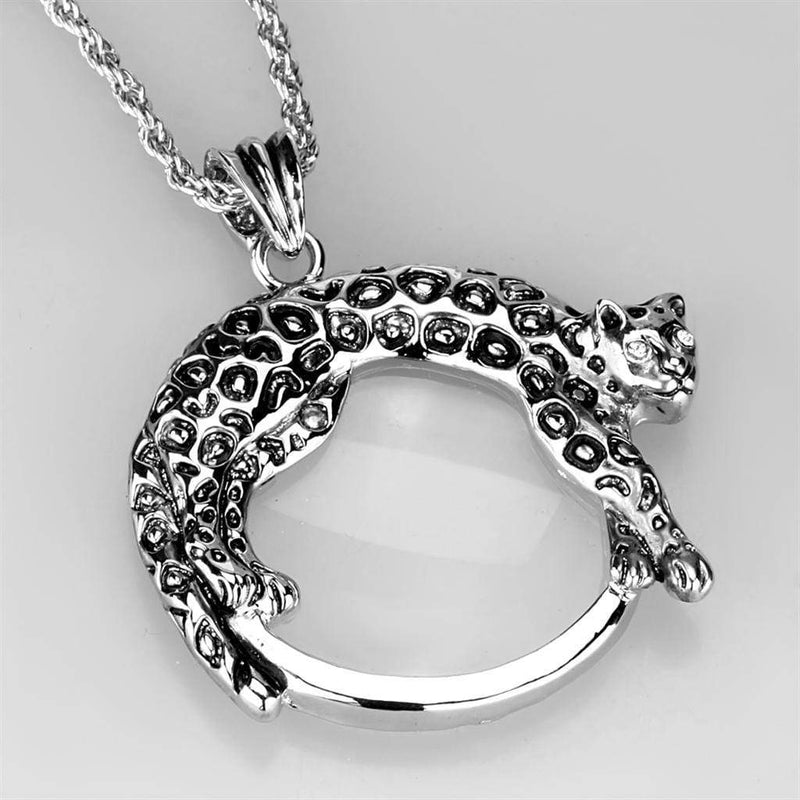 Locket Necklace 3W908 Rhodium Brass Magnifier pendant with Synthetic