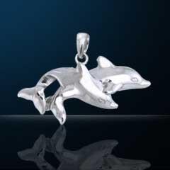 NEBULA TECH METAL DOUBLE DOLPHIN PENDANT-Silver Charms & Pendants-JadeMoghul Inc.