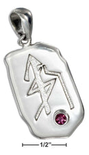 NEBULA TECH METAL RUNE PENDANT WITH PURPLE CRYSTAL-Silver Charms & Pendants-JadeMoghul Inc.