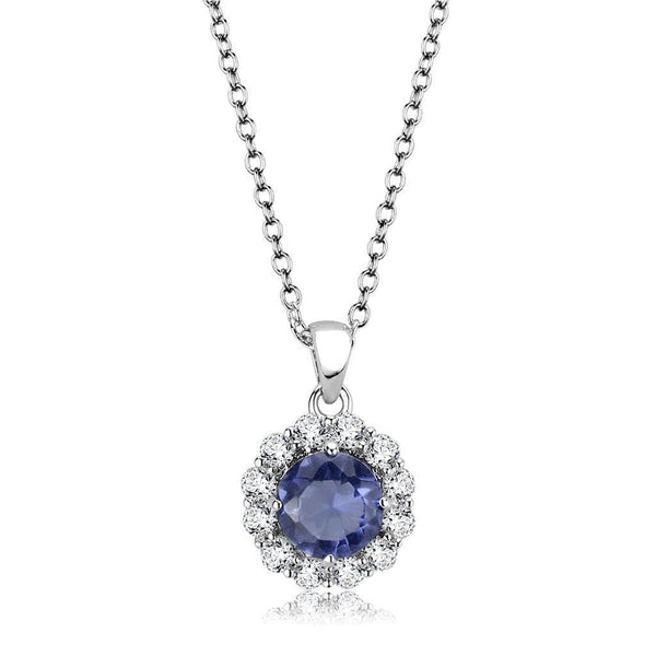 Pendant LO4697 Rhodium Brass Chain Pendant with Synthetic in Tanzanite