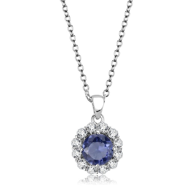 Pendant LO4697 Rhodium Brass Chain Pendant with Synthetic in Tanzanite