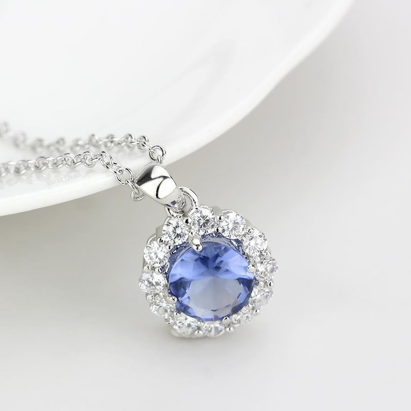 Pendant LO4697 Rhodium Brass Chain Pendant with Synthetic in Tanzanite